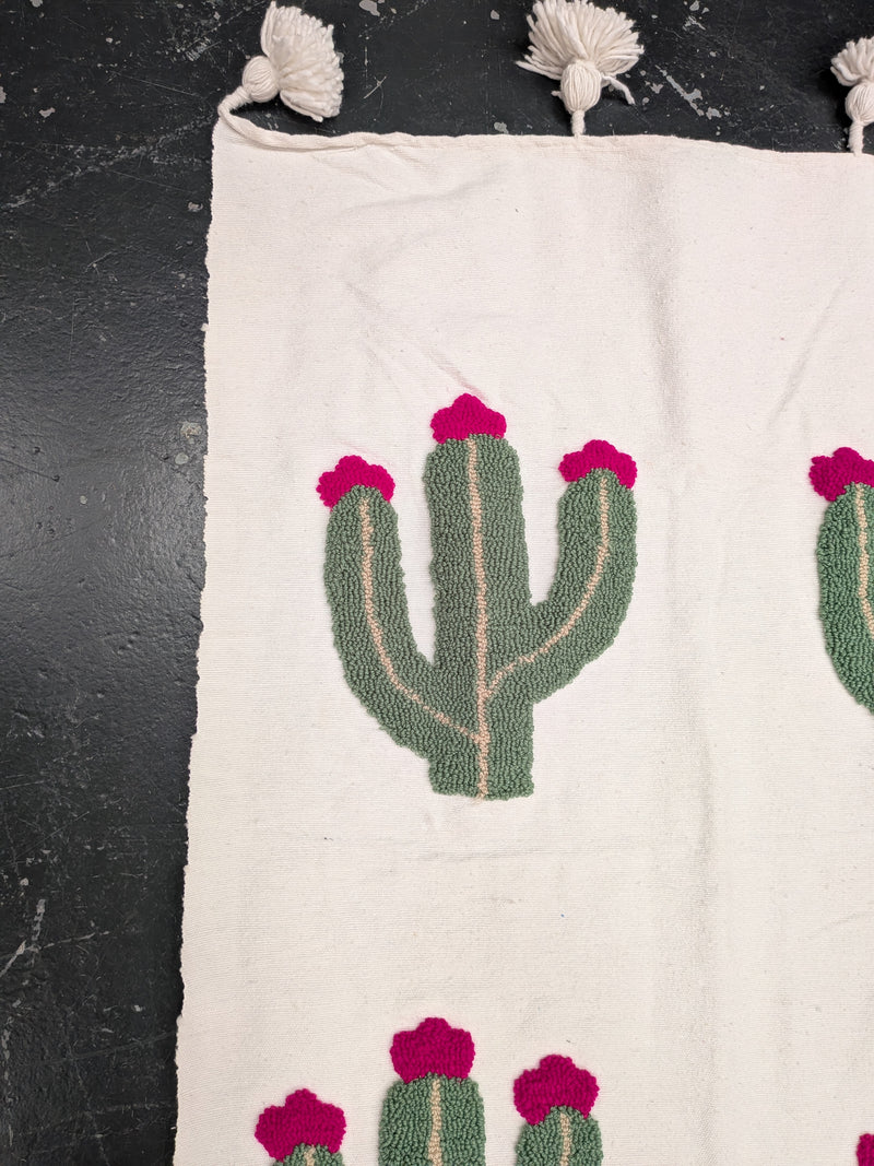 Hand Tufted Pom Pom Blanket - Cactus Flower BLPP123