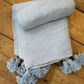 ‘Classic’ Pom Pom Blanket - Sky Blue BP106