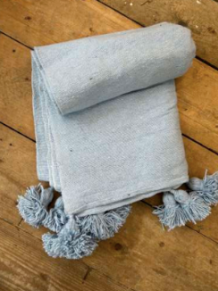 ‘Classic’ Pom Pom Blanket - Sky Blue BP106