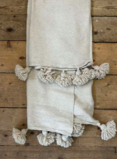 'Classic’ Pom Pom Blanket - Cream BLPP009