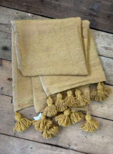 'Classic’ Pom Pom Blanket - Mustard BP105