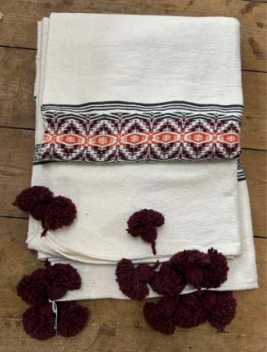 Multi Colour Stripe Jacquard Weave Pompom Blanket