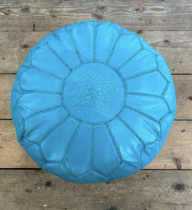 Bright Blue Moroccan Leather Pouffe POLP006