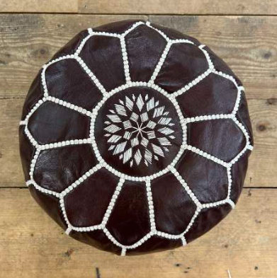 Mini Leather Pouffe - Dark Chocolate (white stitch) POLP014