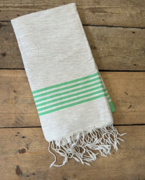 'Kaouki' Hammam Towel - Lime stripe band 2 BLHT003