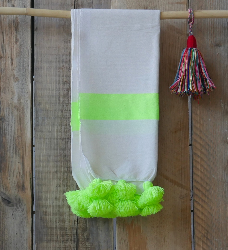 'Fez' Pompom 'Fouttas' Neon Lime Hammam Towel BLHT011