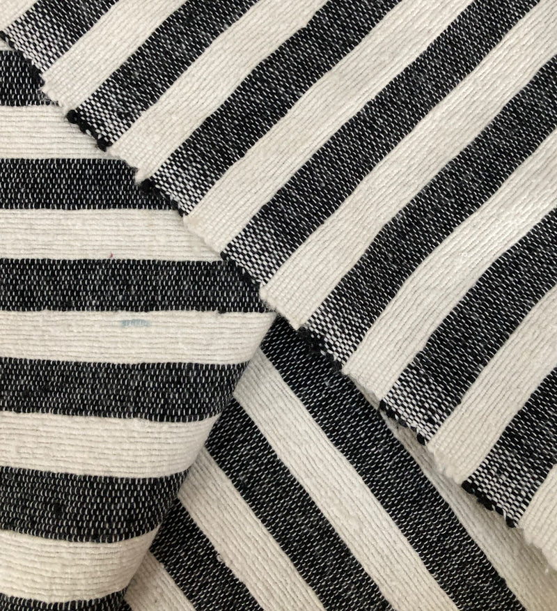 Black Striped Saharan Pompom Blanket BLPP004