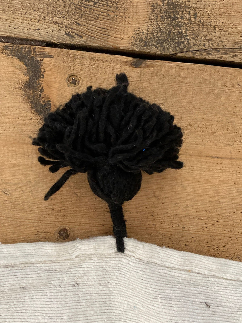 Black Striped Saharan Pompom Blanket BLPP004