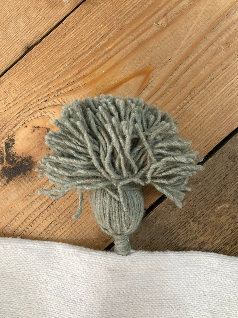 Wide Grey Striped Saharan Pompom Blanket BLPP005