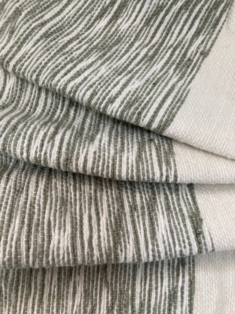 Wide Grey Striped Saharan Pompom Blanket BLPP005