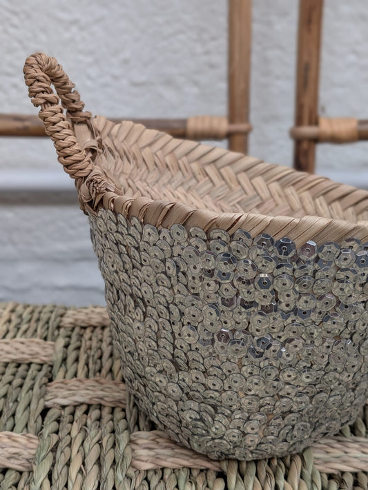 Sea Grass Basket with Sequin Detail HWBK019