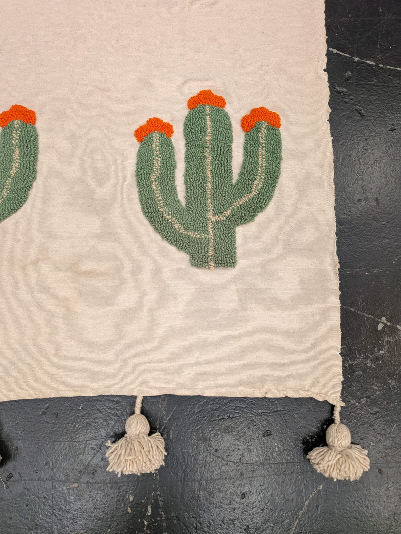 Hand Tufted Pom Pom Blanket - Cactus Flower BLPP124