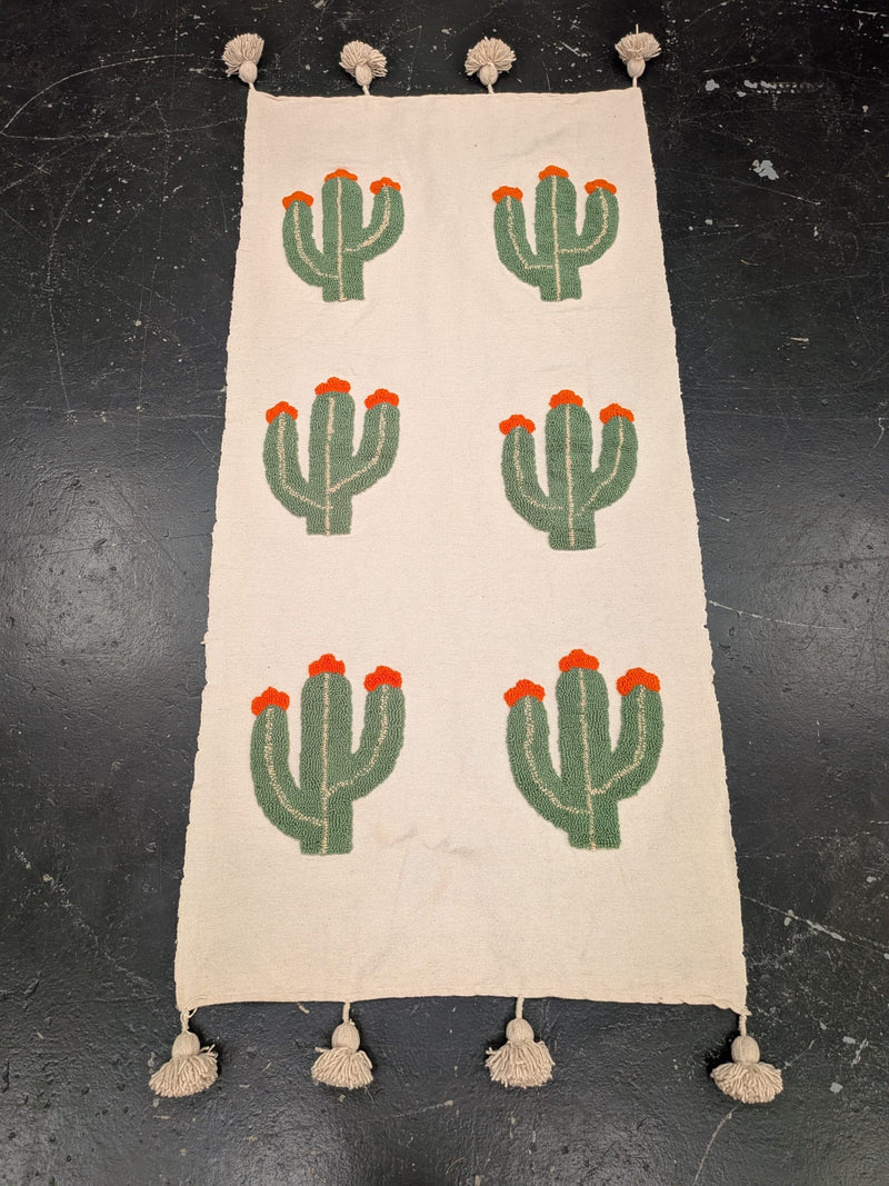 Hand Tufted Pom Pom Blanket - Cactus Flower BLPP124