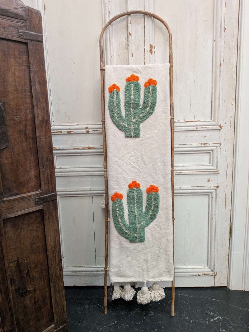 Hand Tufted Pom Pom Blanket - Cactus Flower BLPP124
