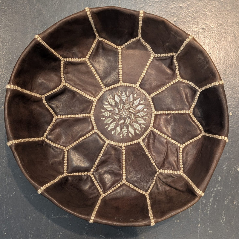 Mini Leather Pouffe - Dark Chocolate (white stitch) POLP014