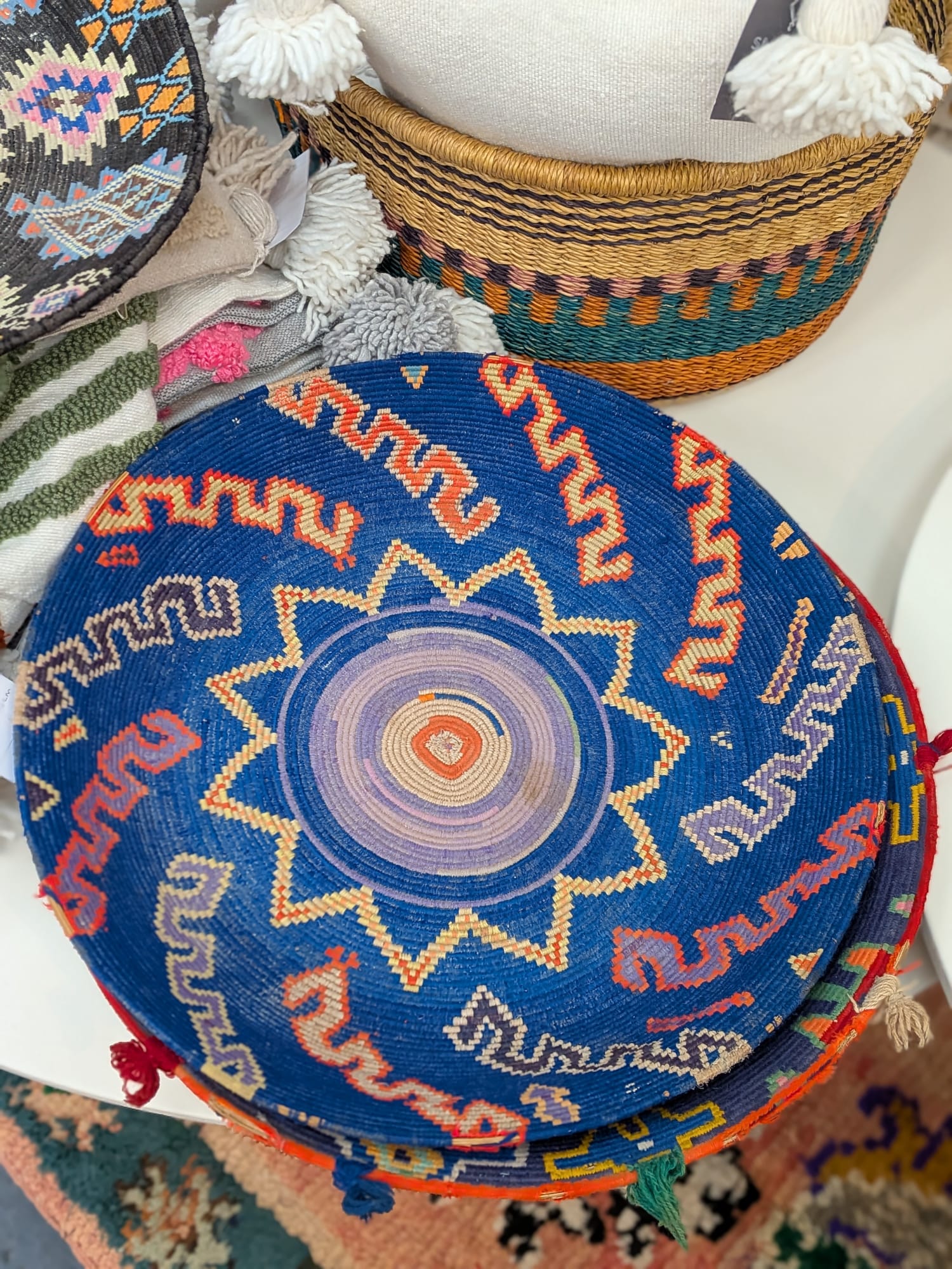 Hand Woven Moroccan Round Bread Basket HWBK023