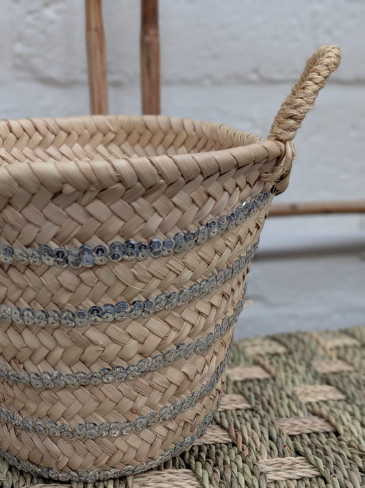 Sea Grass Basket with Sequin Band Detail HWBK020