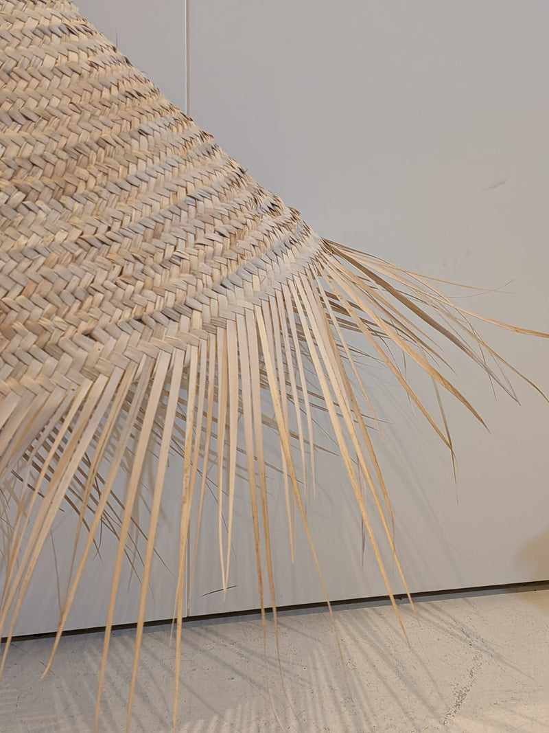 Large Palm Leaf Wicker Lampshade with Neck Detail - HWLS016