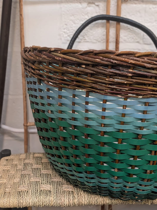 Large Hand woven hazel & recycled plastic basket - BP-004