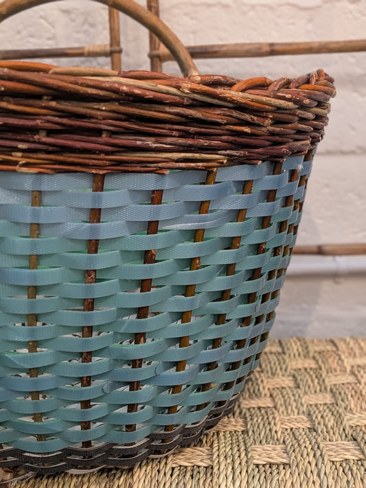 Medium Hand woven hazel & recycled plastic basket - BP-006