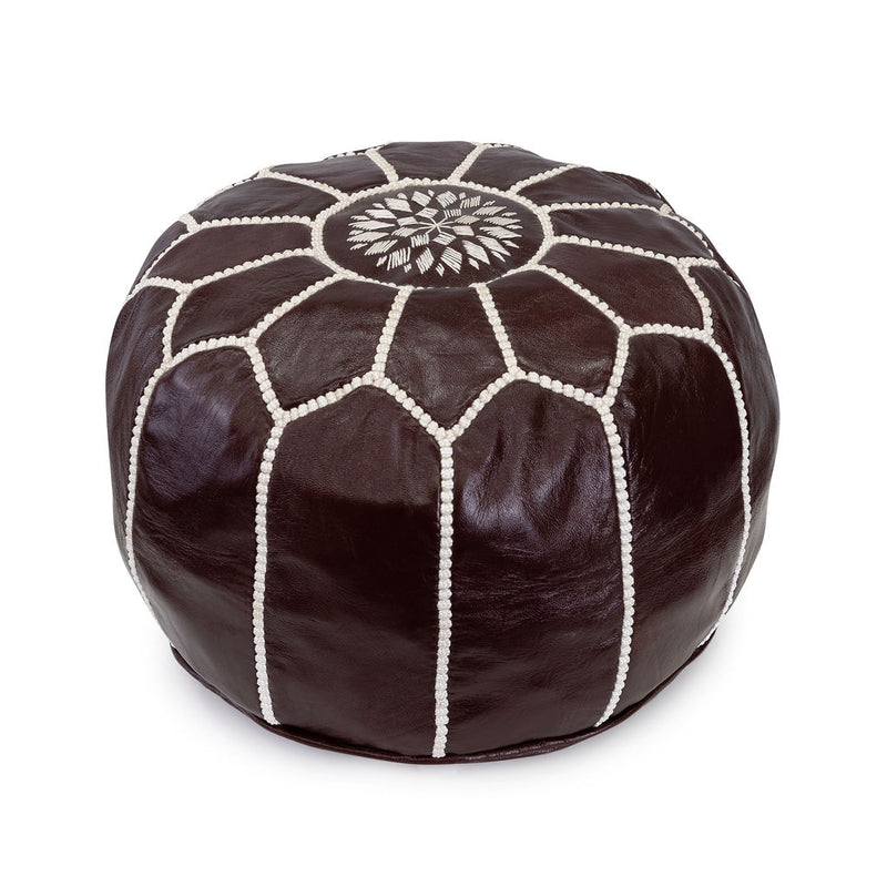 Mini Leather Pouffe - Dark Chocolate (white stitch) POLP014