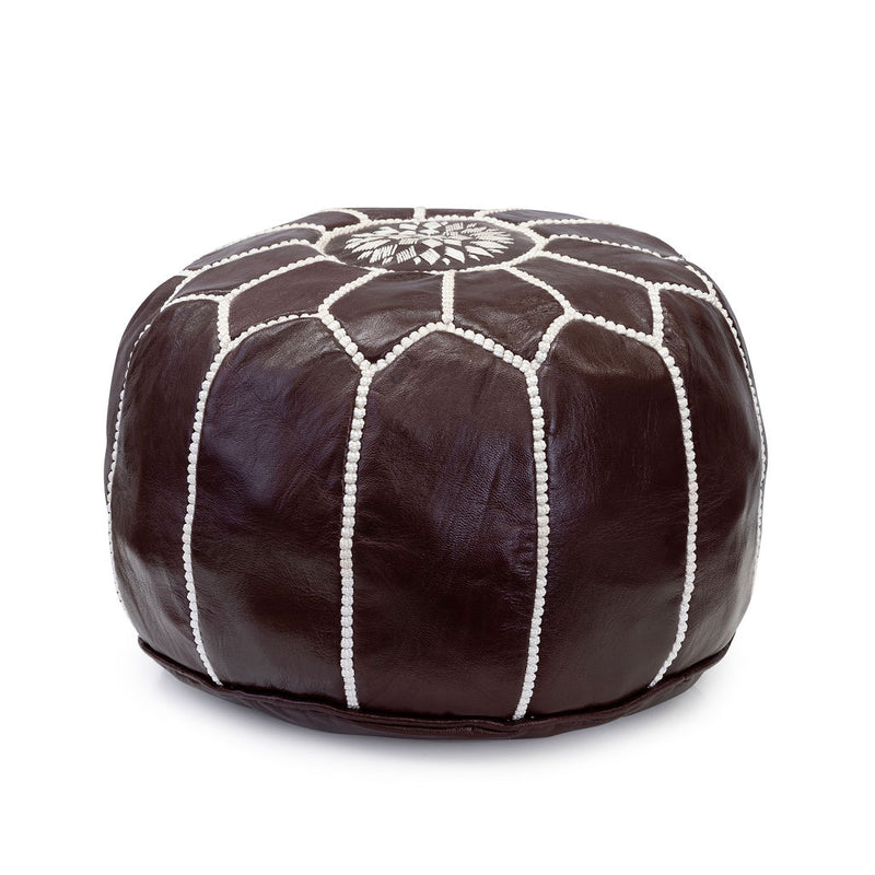 Mini Leather Pouffe - Dark Chocolate (white stitch) POLP014