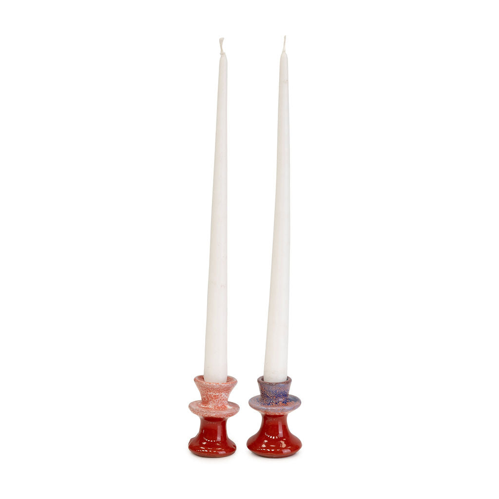 Ourika valley mottled red candlestick holder - pair