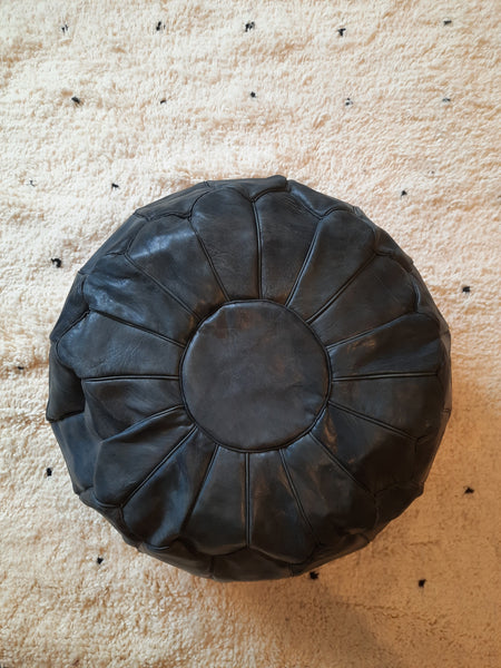 Anthracite Moroccan Leather Pouffe