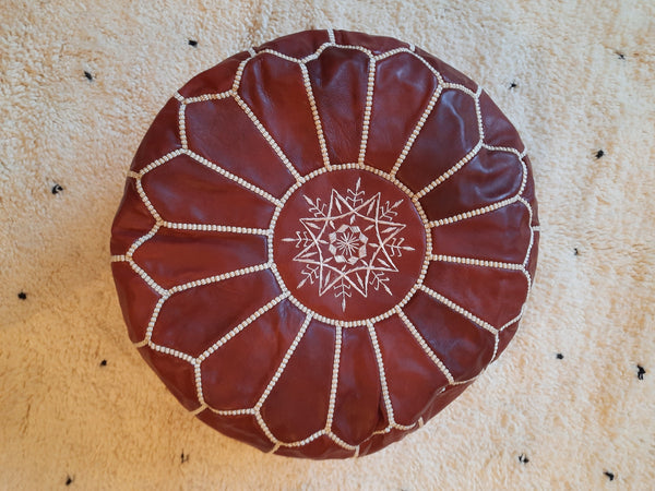 Burgundy Moroccan Leather Pouffe