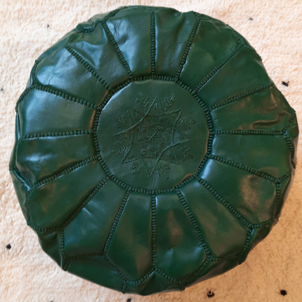 Emerald Green Moroccan Leather Pouffe