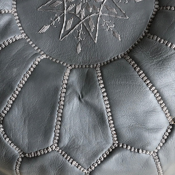 Dove Grey Moroccan Leather Pouffe
