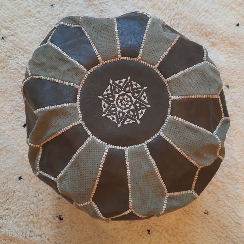 Olive / Khaki Moroccan Leather Pouffe POLP007
