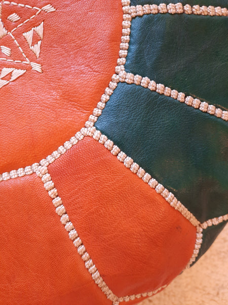 Multi - Orange / Emerald / Navy / Red Moroccan Leather Pouffe