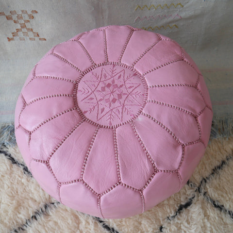 Pink Moroccan Leather Pouffe