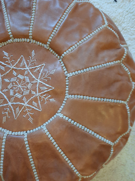 Tan Moroccan Leather Pouffe