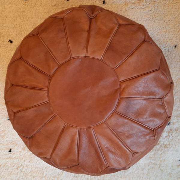 Tan / Tan Moroccan Leather Pouffe