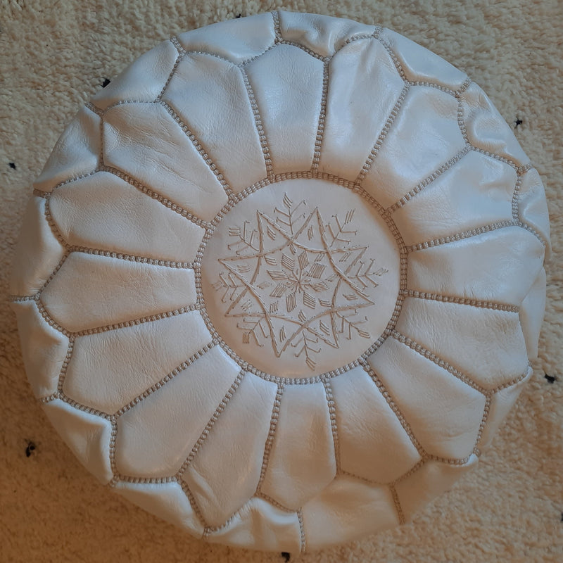 Mini white Moroccan Leather Pouffe POLP063