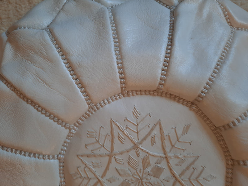 Mini white Moroccan Leather Pouffe POLP063