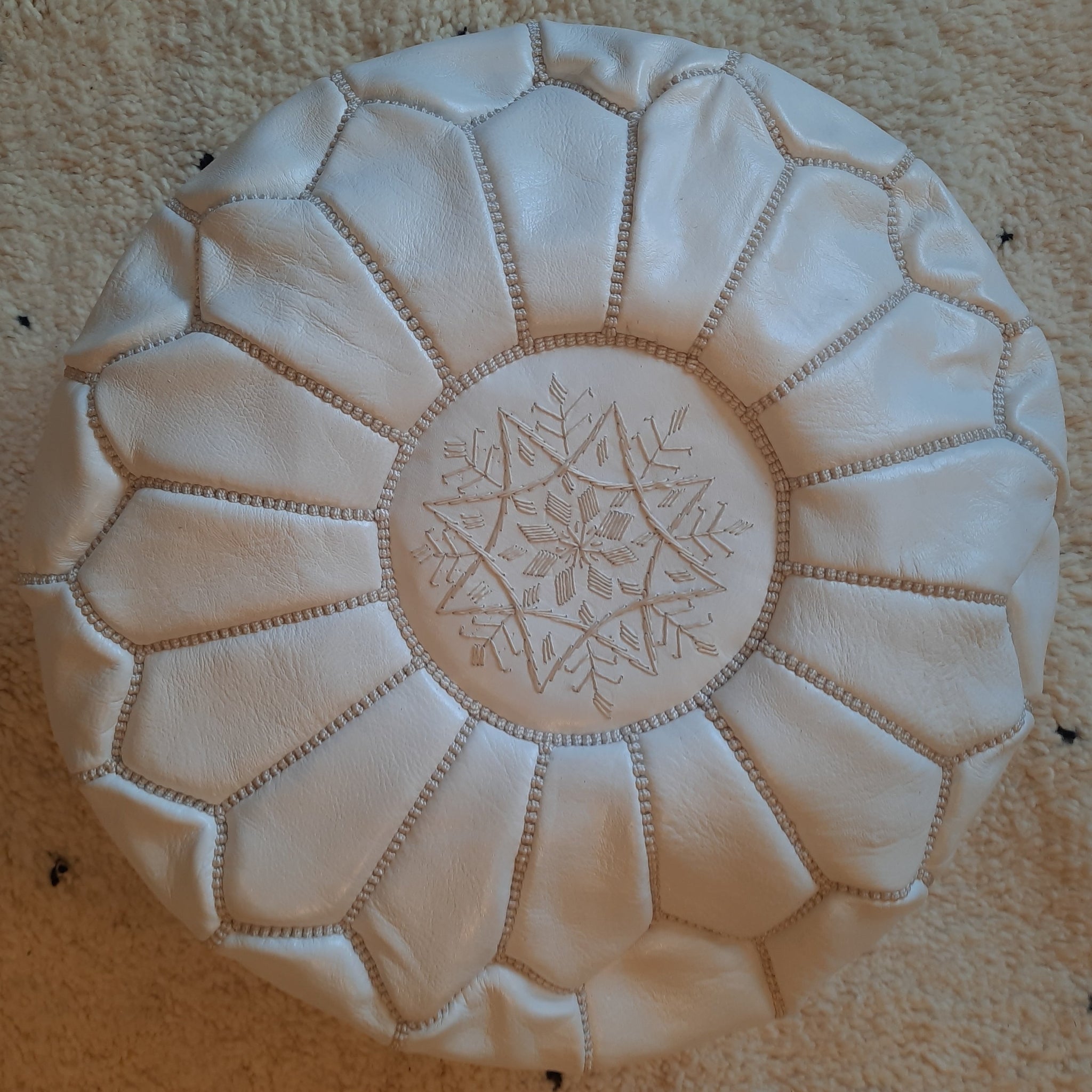 White Moroccan Leather Pouffe