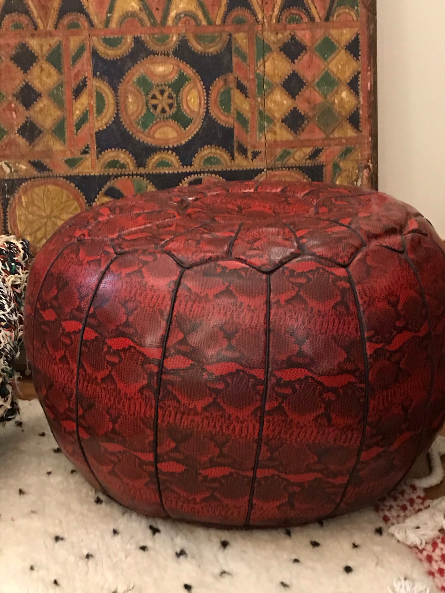 Large Embossed Cow Hide Pouffe