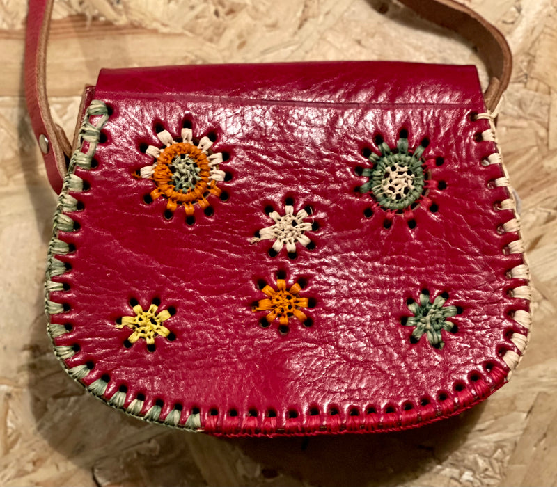 Leather and Hand Embroidered Raffia Saddle Bag - CL-BG-001