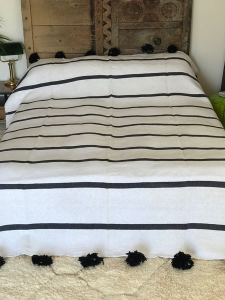 ‘White with Black Stripe’ Large Blanket