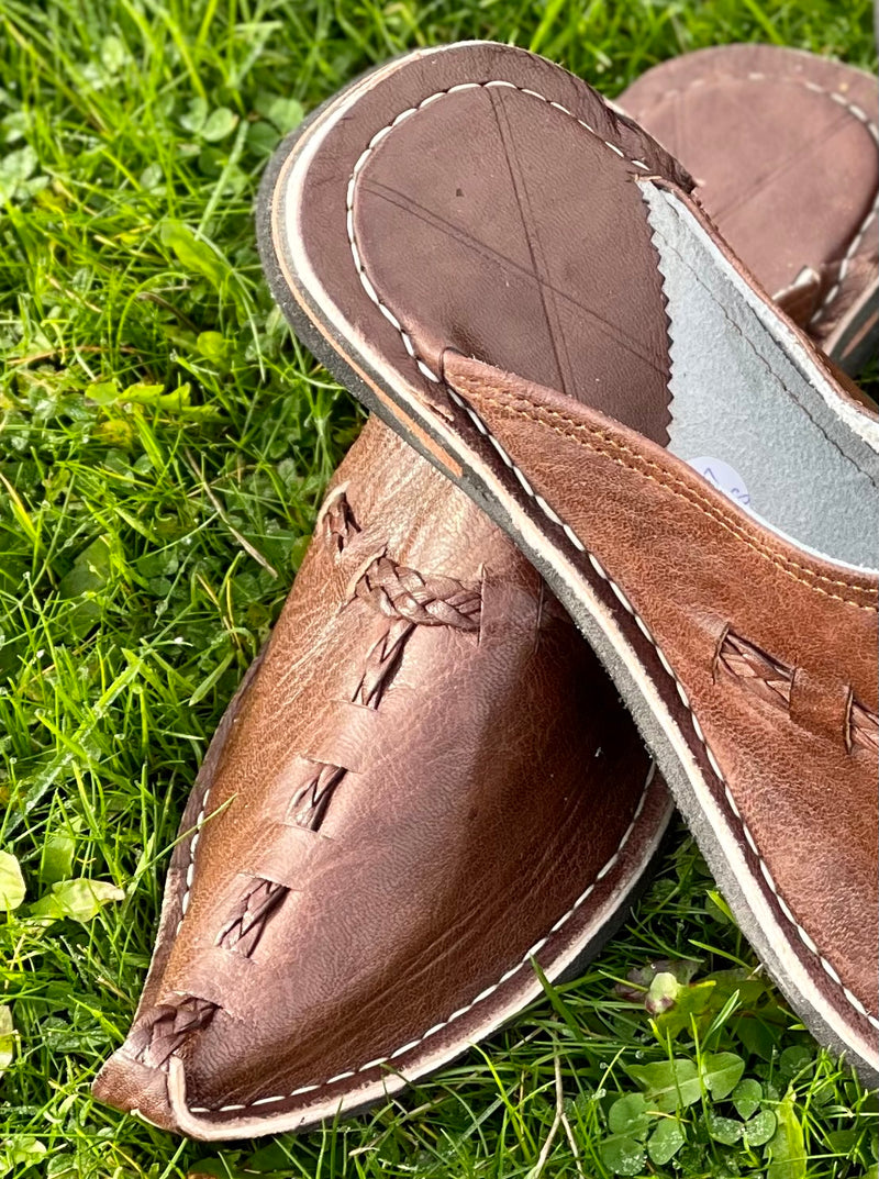 ‘Movin on Up!’ Chestnut Leather Slipper Shoes - CL-SP-001