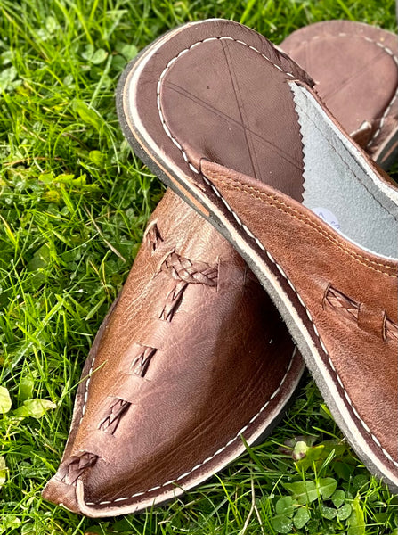 ‘Movin on Up!’ Chestnut Leather Slipper Shoes