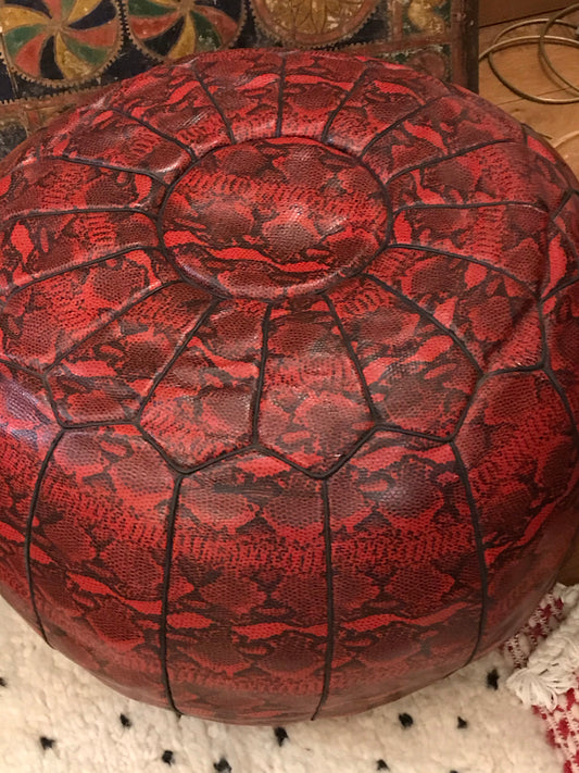 Large Embossed Cow Hide Pouffe - PO-LP-004