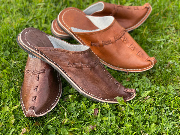 ‘Movin on Up!’ Chestnut Leather Slipper Shoes