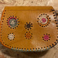 Leather and Hand Embroidered Raffia Saddle Bag