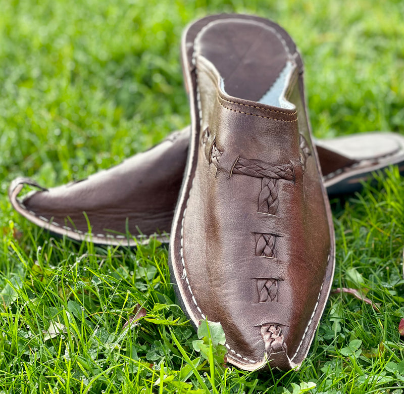 ‘Movin on Up!’ Chestnut Leather Slipper Shoes - CL-SP-001